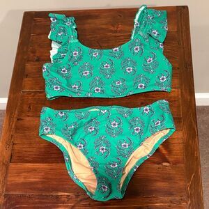 J Crew Crewcut Ruffle Shoulder Floral Girls Bikini Size 10